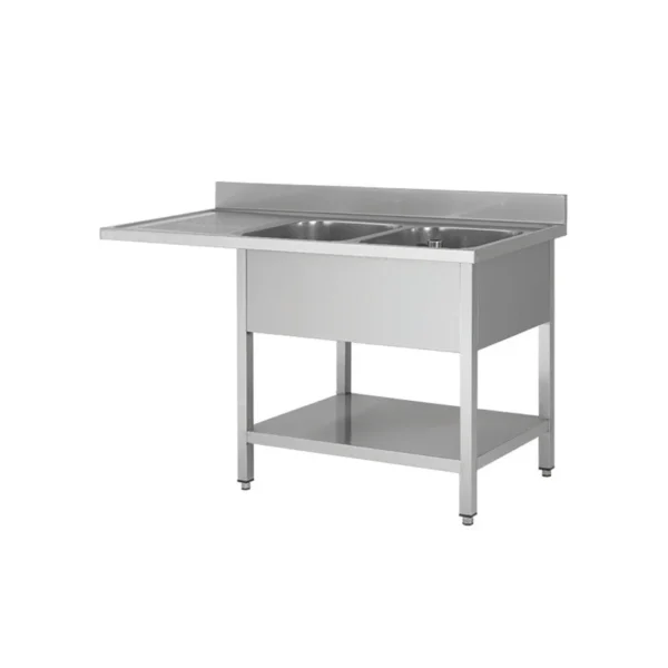 Plonge en inox lave vaisselle– 2 Bacs – égouttoir à gauche – 160x60x85 cm – THSTR166SBR2