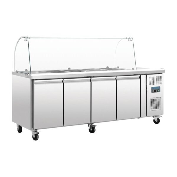 Table de praparation pizzas/sandwichs – Vitre bombee- 4 Portes – POLAR – CT395