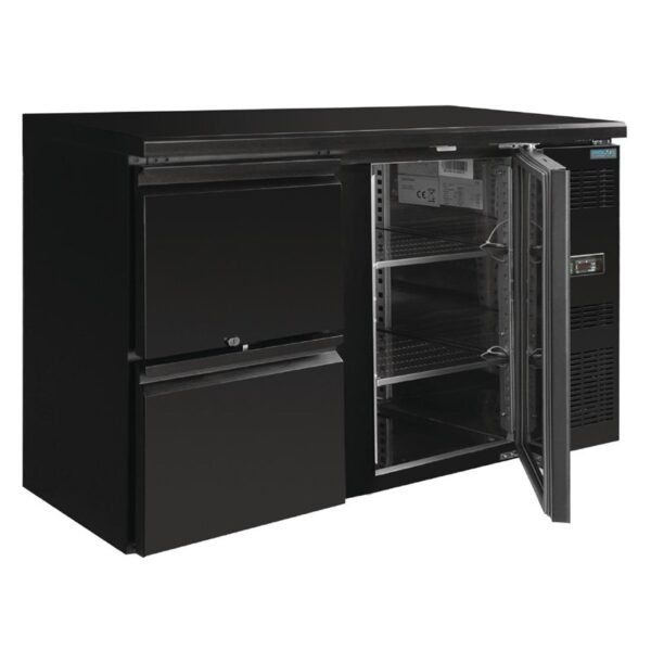 Arriere-bar 1 Porte / 2 Tiroirs – Portes Pleines- Noir – POLAR – GL186 – Image 2